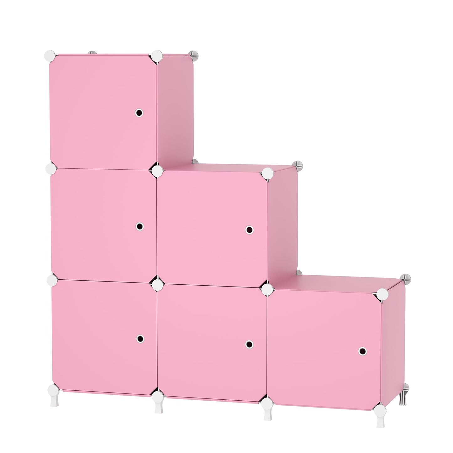 ATTDETJL Cube Storage Organizer, 6-Cube Shelves Unit with Doors, DIY Stackable Plastic Clothes Organizer for Bedroom and Under Stairs Storage Unit, Each Compartment 30 x 30 x 30 cm Pink ATTSL6006