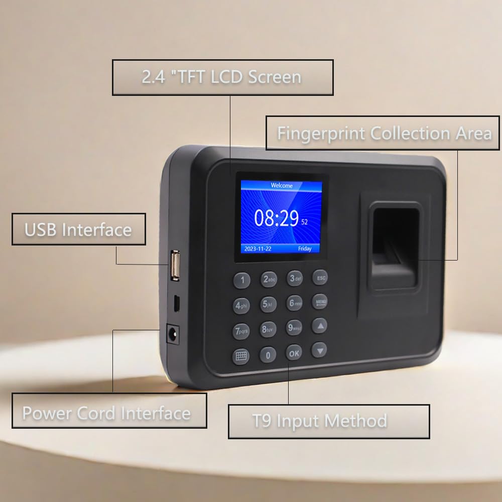 MIKONIYA Time Clock,Time Clocks for Employees Small Business,Attendance Machine with Fingerprint,Password Punching in One,Office Fingerprint Time Clock with 500 Faces (F01)