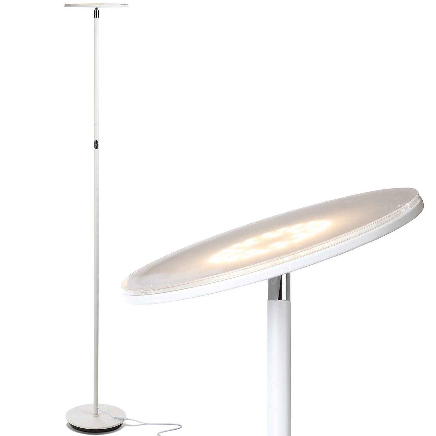 Brightech Sky LED Floor lamp, Torchiere Super Bright Floor Lamp for Living Room Decor & Office - Dimmable, Tall Standing Lamp with Warm Light for Bedroom & Reading - White