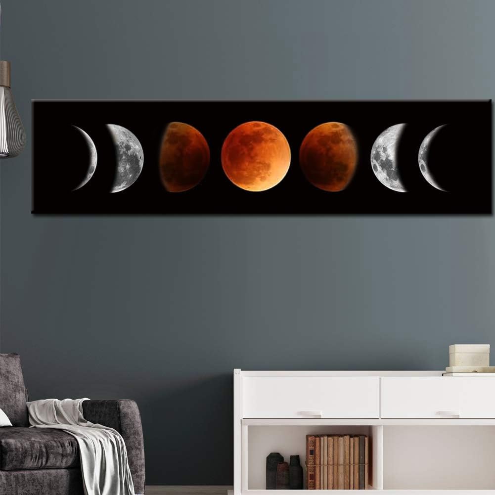 Ohhvvow Moon Phase Wall Art Painting, 47L x 11.8W Black and Tawny Modern Abstract Canvas Wall Art Painting for Living Room Bedroom Decor, Contemporary Artwork for Home Office, Unframed