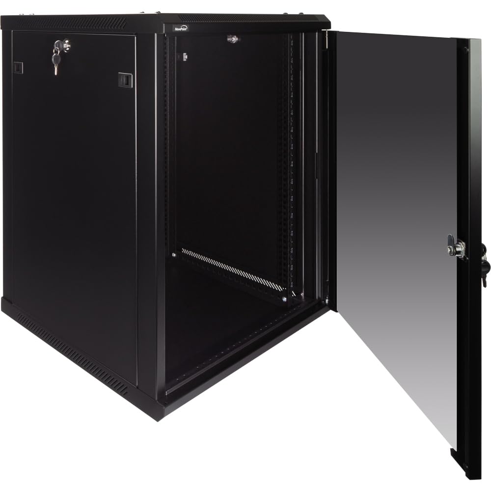 Navepoint 15U Deluxe IT Wallmount Cabinet Enclosure 19-Inch Server Network Rack with Locking Glass Door 24-Inches Deep Black