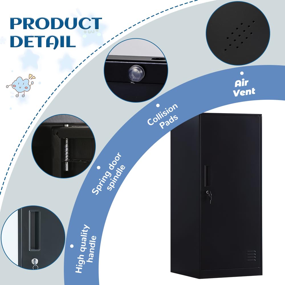 DAYTOYS 1 Door Metal Vertical Storage Locker for Kids Bedroom, Children Room, School, Office, Home,Stackable Steel Storage Cabinet for Toys, Sports Equipment,Anti-Tilting Device.(Black, 1D)