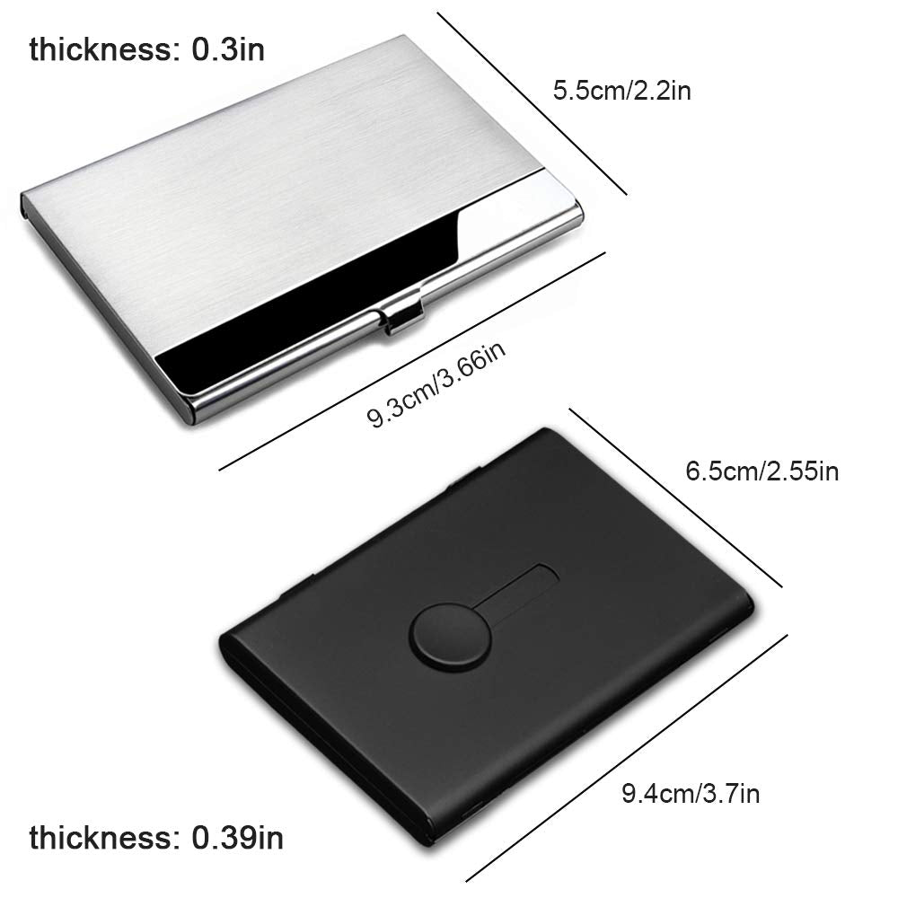 SENHAI 2 Pcs Business Card Holders, Professional Thumb-Drive Slide Out Business Card Case and Stainless Steel ID Name Wallet Credit Card Holder for Men and Women - Black