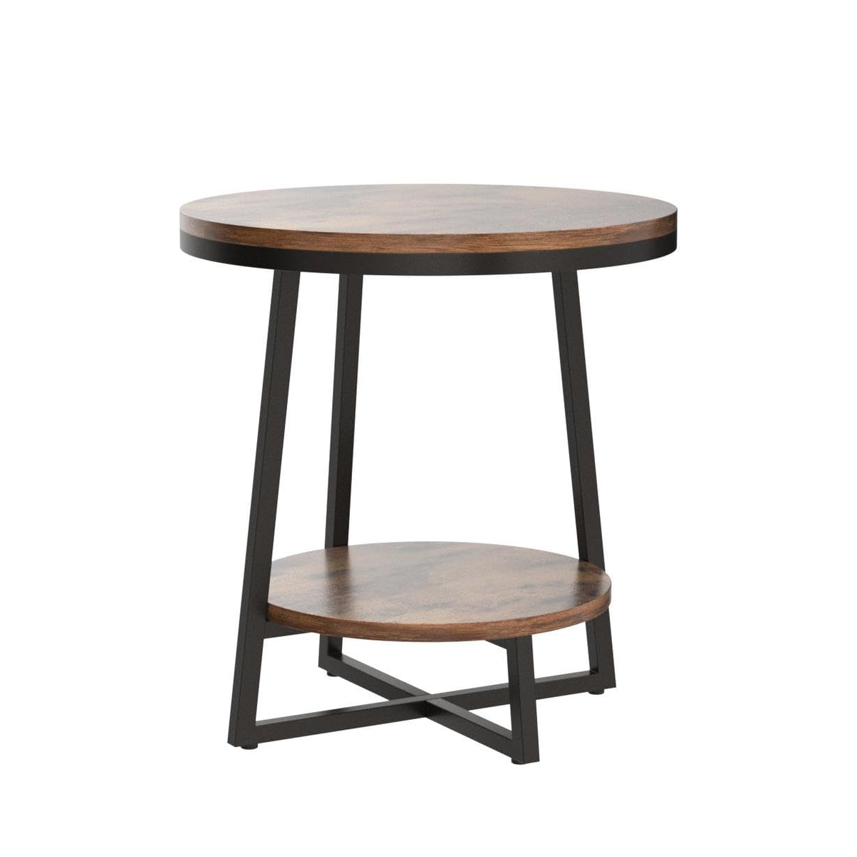 Tribesigns End Table, 2 Tier Round Side Table with Storage Shelf, Industrial Nightstand Bedside Table Coffee Accent Table for Living Room Bedroom Small Space, Rustic Brown