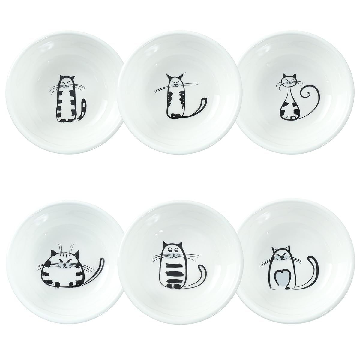 SOCOSY Super Cute Cat Ceramic Sauce Dish/Seasoning Bowl/Sushi Soy Dipping Bowl/Appetizer Plates/Serving Dish for Kitchen Home (Set of 6)