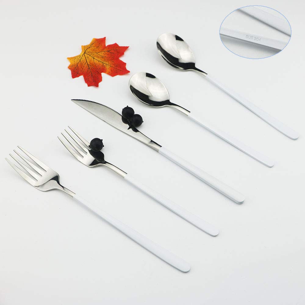 JASHII 20-Piece SUS304 Stainless Steel Silverware Set Luxury Flatware Cutlery Set Mirror Polished Service for 4 Include Knife Fork Spoon Dishwasher Safe (White silver)