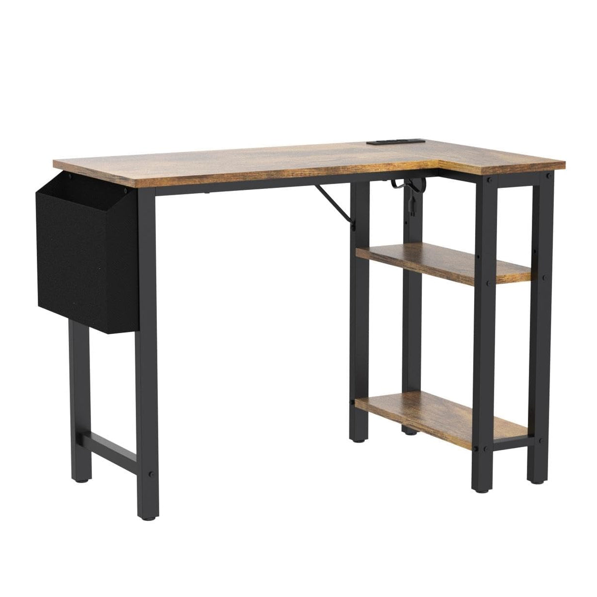 Lufeiya Small L Shaped Desk with Power Outlet Shelves, 40 Inch Reversible Corner Desk for Small Space Home Office, L-Shaped Computer Desk PC Desks with Charging Station, Rustic Brown