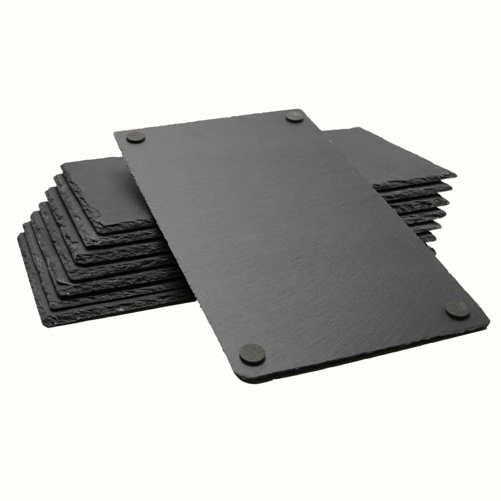 GDYIHANG 12 x 9Inch 8 Pack Slate Cheese Board with Natural Edge for Kitchen Dining Party, Charcuterie Stone Plates for Cake Fruit Meat Appetizers Dried Fruits Display Chalkboard, Set of 8
