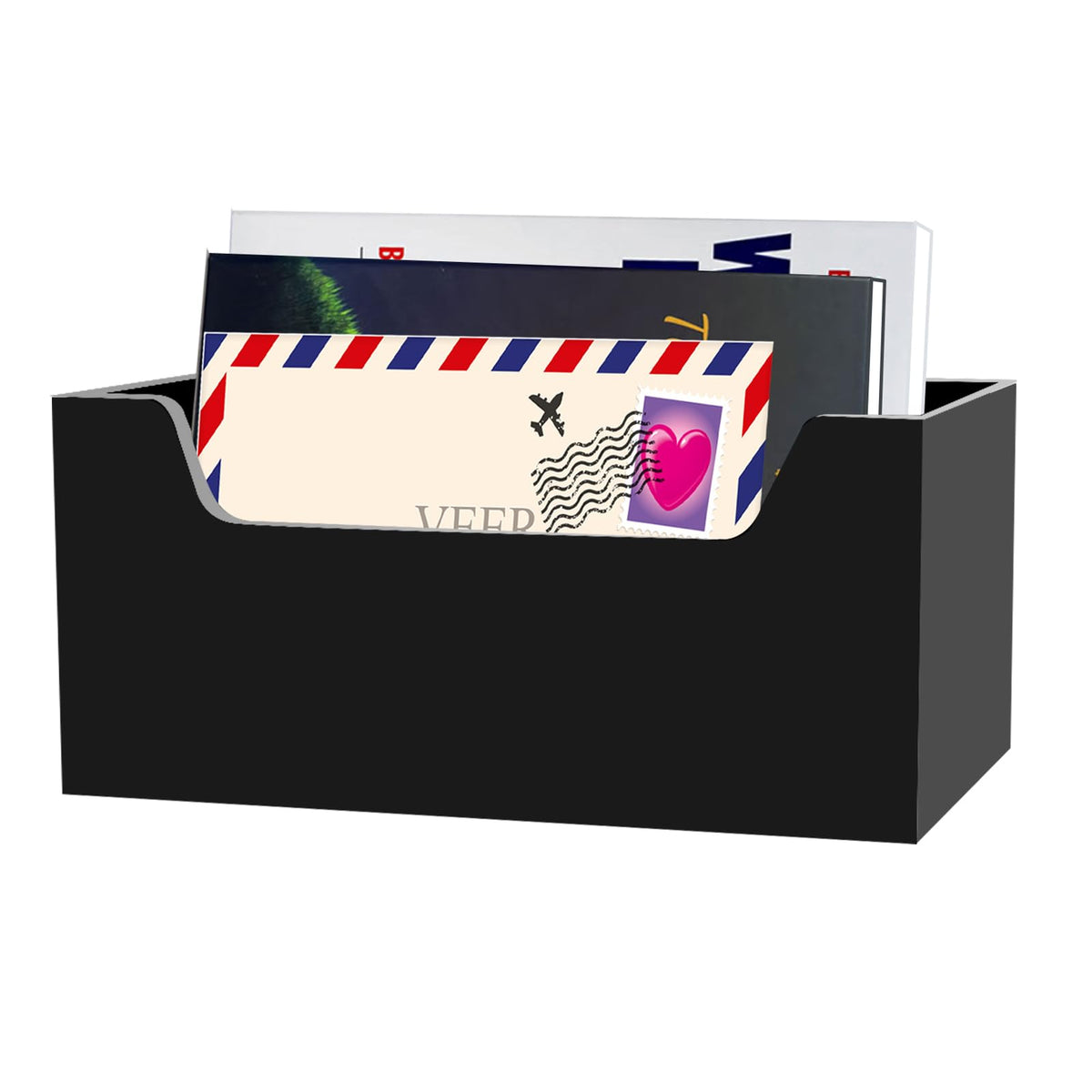 Mail Holder for Table, Acrylic Letter Holder Box for Desk or Wall Mount, Mail Organizer Countertop, Black