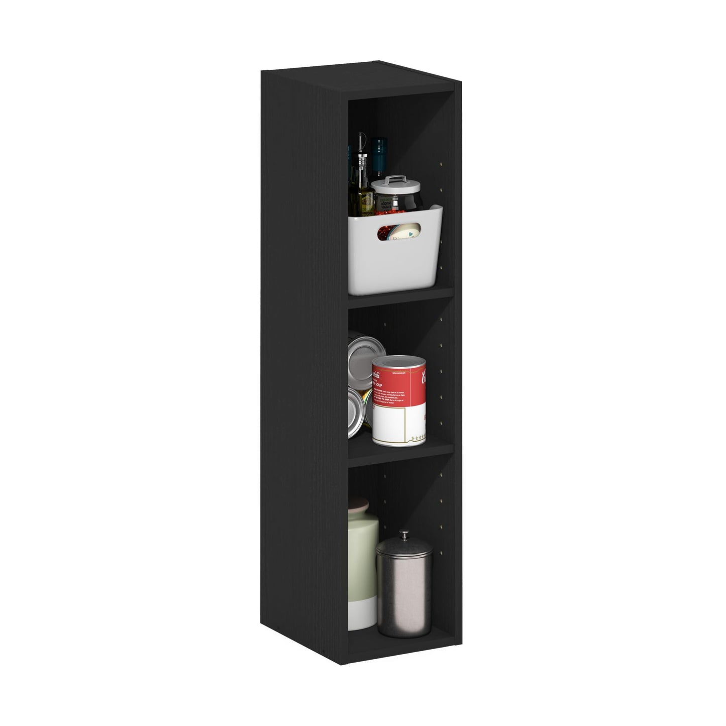 Furinno Fulda Book Shelf, 3-Tier Narrow Bookshelf, Bookcase with 8-in Width Storage Shelf, 9.3 x 7.9 x 31.5, for Living Room, Bedroom, Home Office, Blackwood