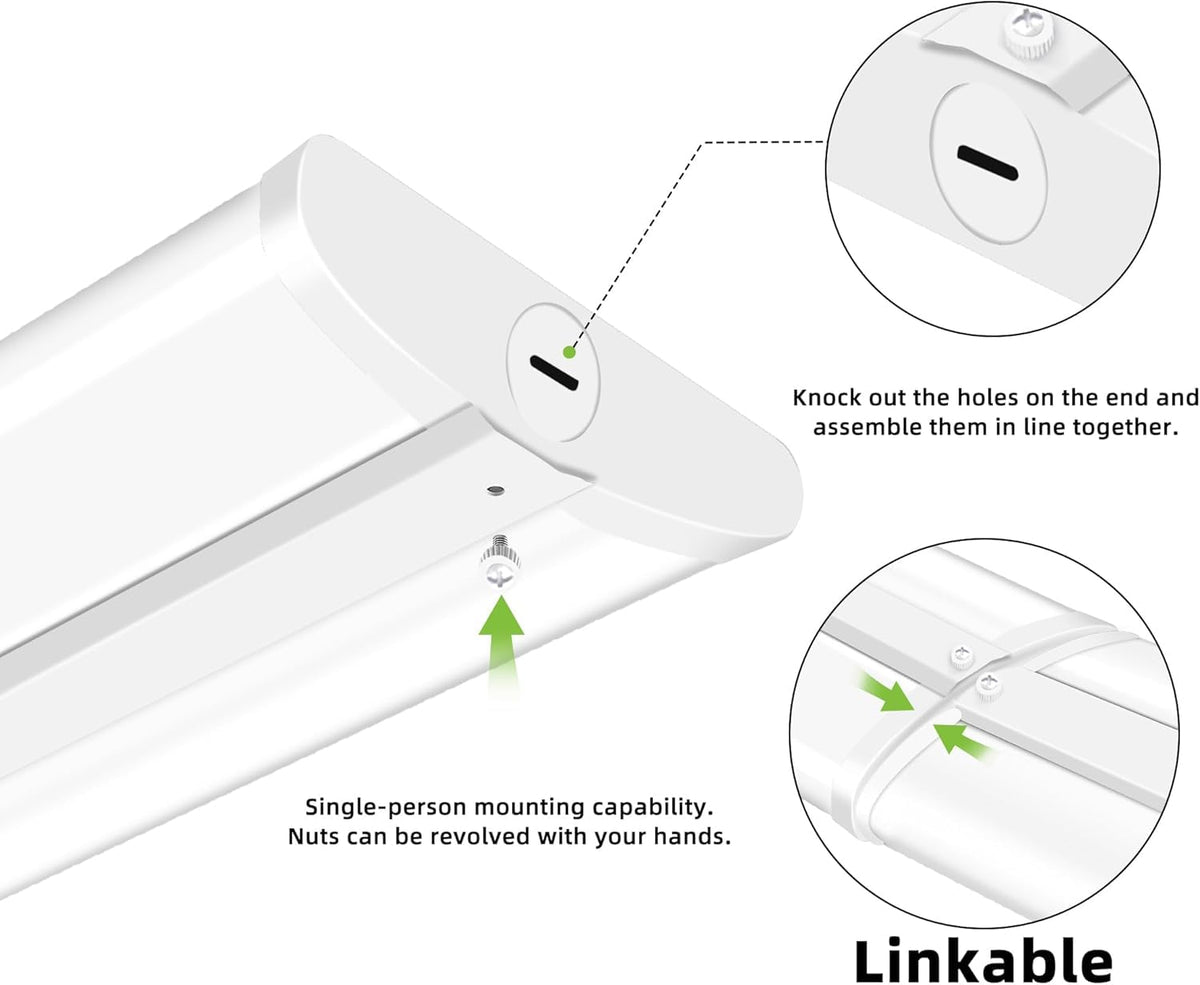hykolity 4FT LED Wraparound Light with 3 Wattages/3 Lumens/3 CCT Selectable, 55W/65W/75W, 5500lm/6500lm/7500lm, 3000K/4000K/5000K Flush Mount Ceiling Light for Office Kitchen, ETL, 4 Pack
