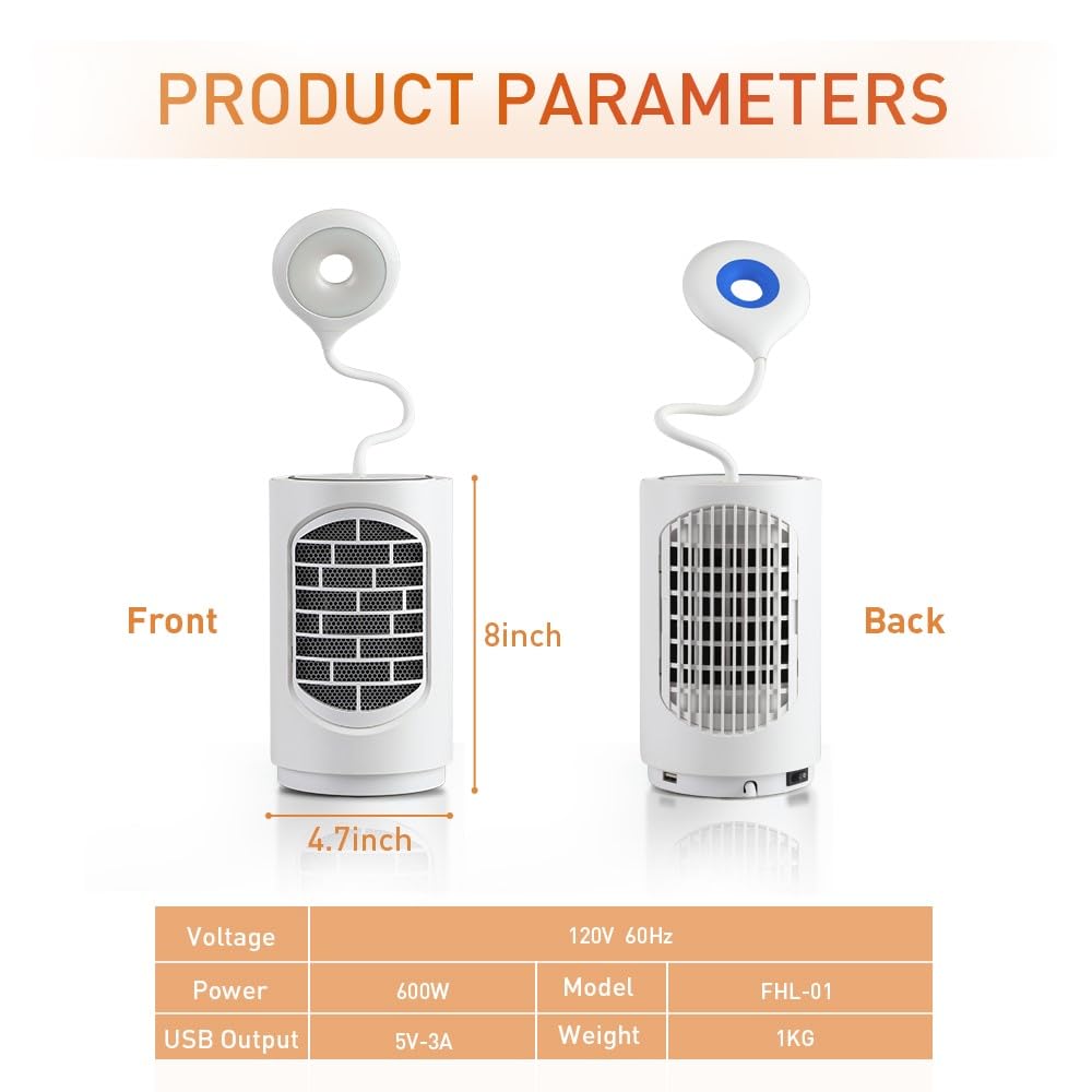 ibo Electric Space Heater Ceramic Small Heater with LED Light, 600W Heater Fan 4 in 1 Desk Heater for Home Office and Indoor