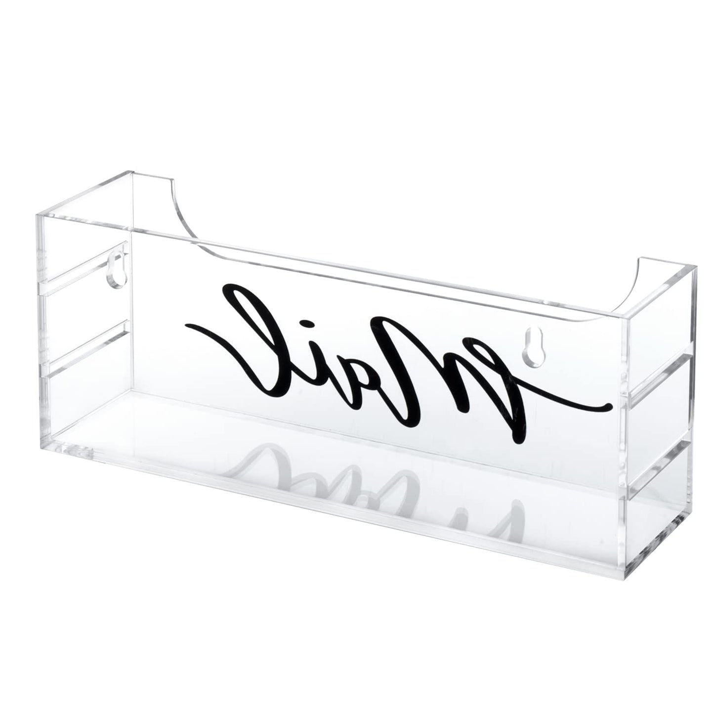 MyGift Premium Clear Acrylic Mail Holder with Decorative Black Cursive Mail Label, Modern Wall Mounted or Tabletop Mailbox, Letter Storage Organizer Box