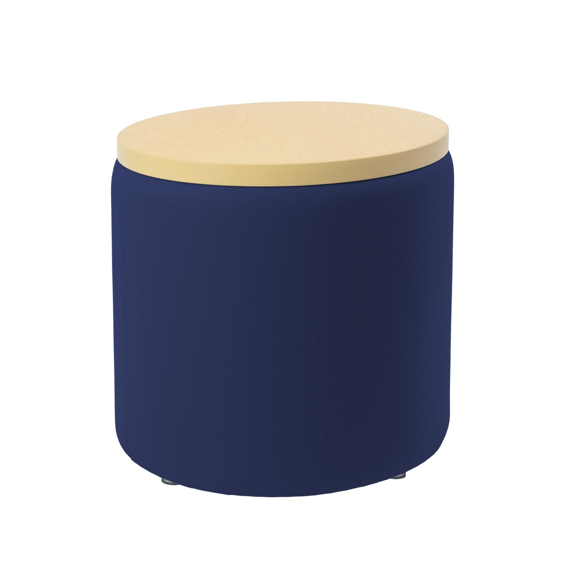 Factory Direct Partners FDP Pro Series Upholstered 18" Round Ottoman Table, 18" Height Collaborative Commercial Furniture for Hotel Lobby, Office, Restaurant, Waiting Room -Navy/Maple