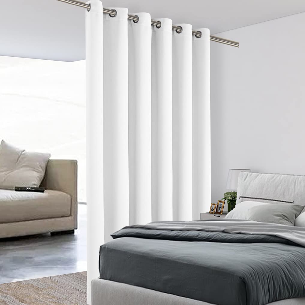 BONZER Room Divider Curtain Screen Partitions Light Reducing Wall Wide Blackout Curtains for Shared Room, 96L x 70W Inch (8L x 5.8W ft), 1 Panel, Greyish White