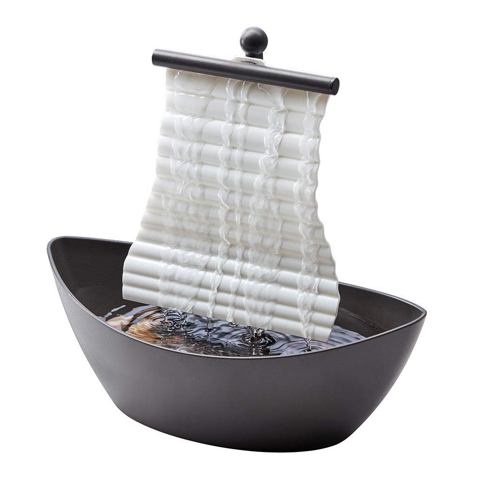 Homedics White Waters Relaxation Indoor Tabletop Fountain, Ambient LED Lighting and Natural Waterfall Sounds for Home, Office, Bedroom, Desktop, Spa and Décor, 6.10”x4.25”x10”