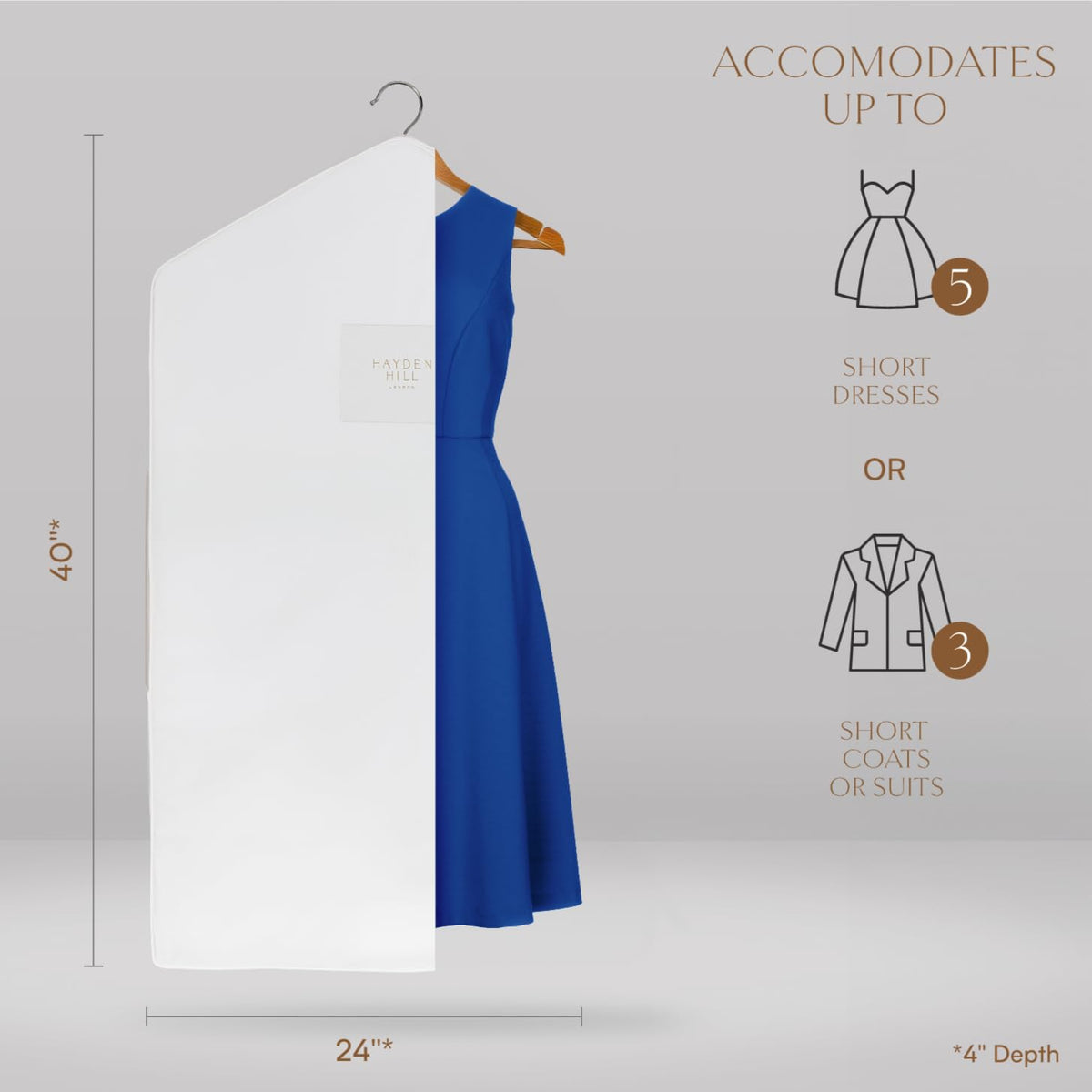 Hayden Hill Luxury Organic Cotton Garment Storage Bag - Short 40 Inch - Breathable Hanging Clothes Bag for Short Dresses, Jackets & Suit Bags for Closet Storage - Certified Carbon Neutral