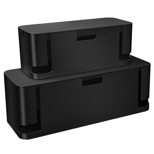 ZhiYo Cable Management Box Black, 2Pack Cord Organizer Box - Extra Large and Medium Size, Cord Hider Box to Conceal Power Strips on Desk or Floor, Made from Electrically Safe ABS Material
