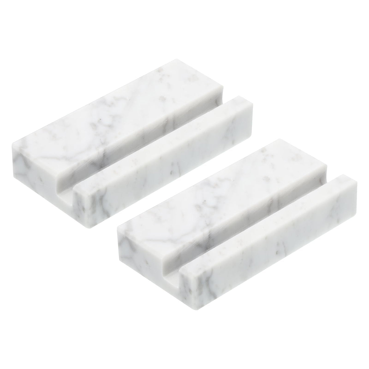 PATIKIL Business Card Holder for Desk, 2 Pack Marble Business Card Holders Stone Card Stand Organizer Cards Display for Office Exhibition, White