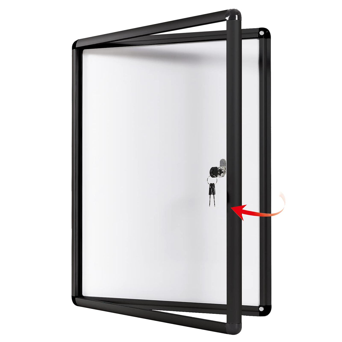 SWANCROWN Enclosed Notice Board Magnetic Bulletin Boards for Office with Locking Door,Black Frame, 26x20in (4XA4)