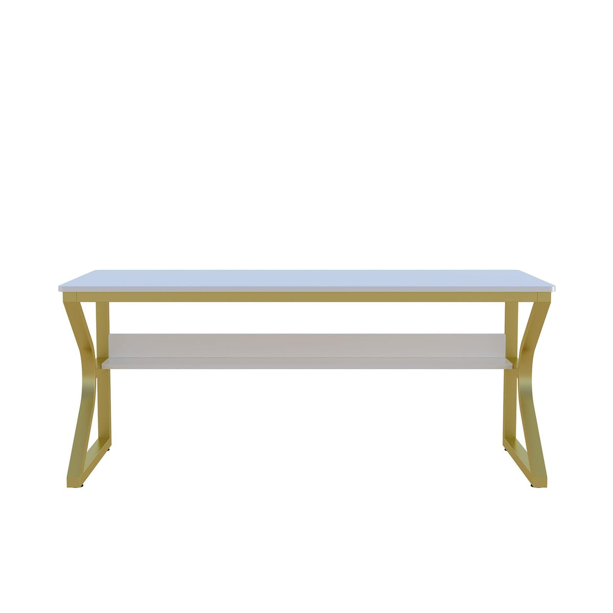 OSCHF Extra Long Desk with Bookshelf - 63" Double Long Writing Table for 2-Person Workstation, Modern Study Work Computer Desk for Home and Office, Gold