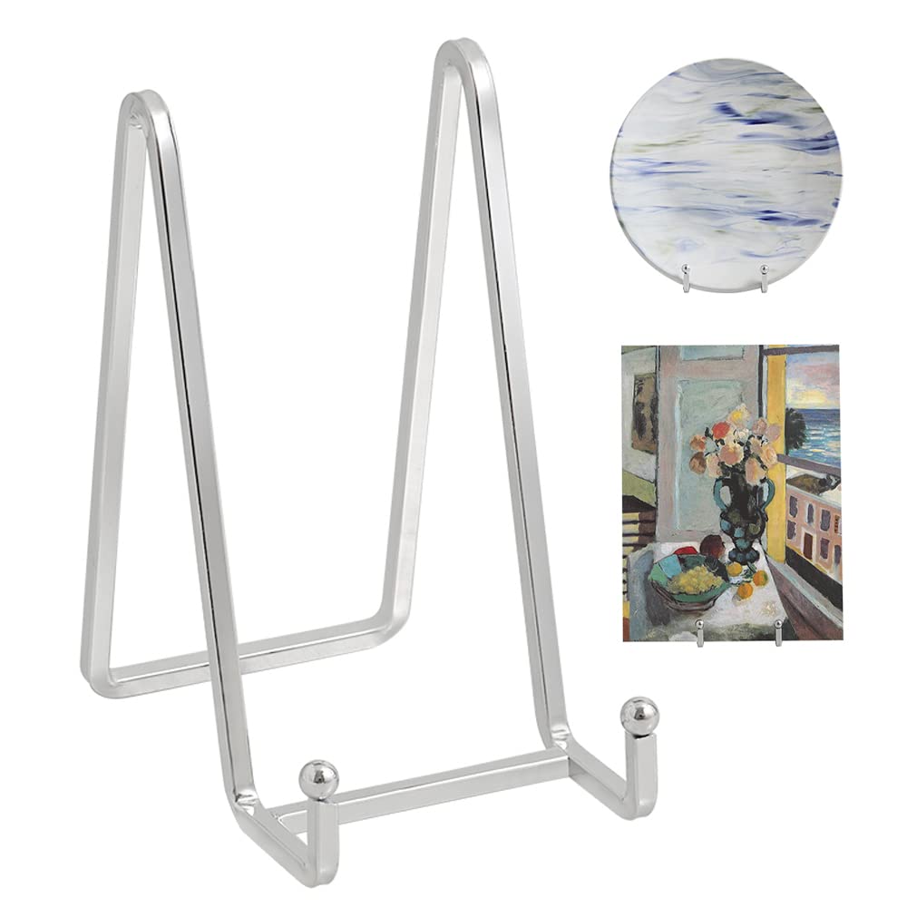 Plate Holder Easel Display Stand - 6 inch Metal Plate Stands for Display - Tabletop Picture Stand - Silver Iron Easels for Display Pictures | Photo Frames | Book | Decorative Plates | Plaque - 2 Pack