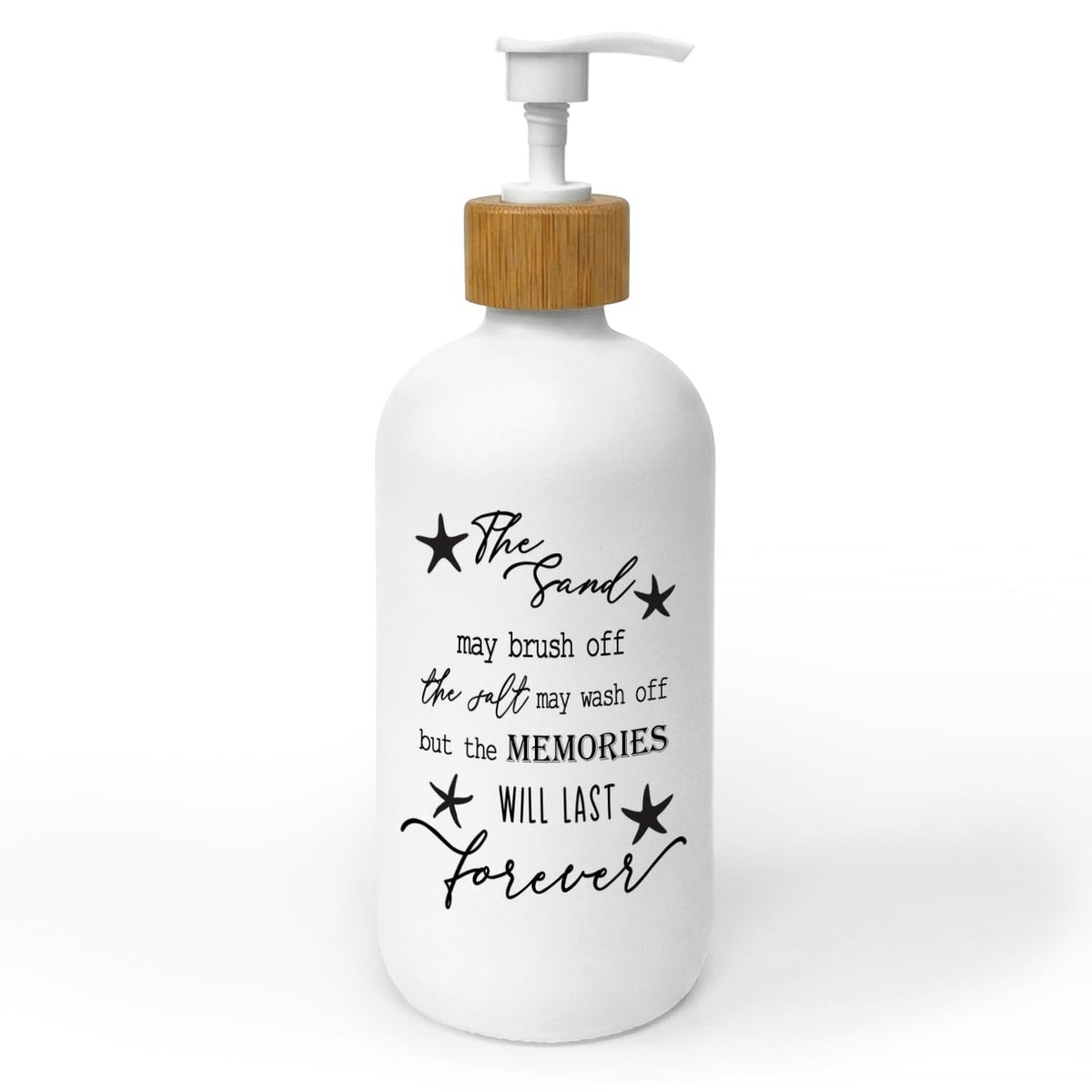 ChissNook Coastal Beach Soap Dispenser, The Sand May Brush Off the Salt May Wash Away Glass Dish Soap Dispenser with Pump for Kitchen, Ocean Decor Bathroom Countertop Handsoap Refillable Container
