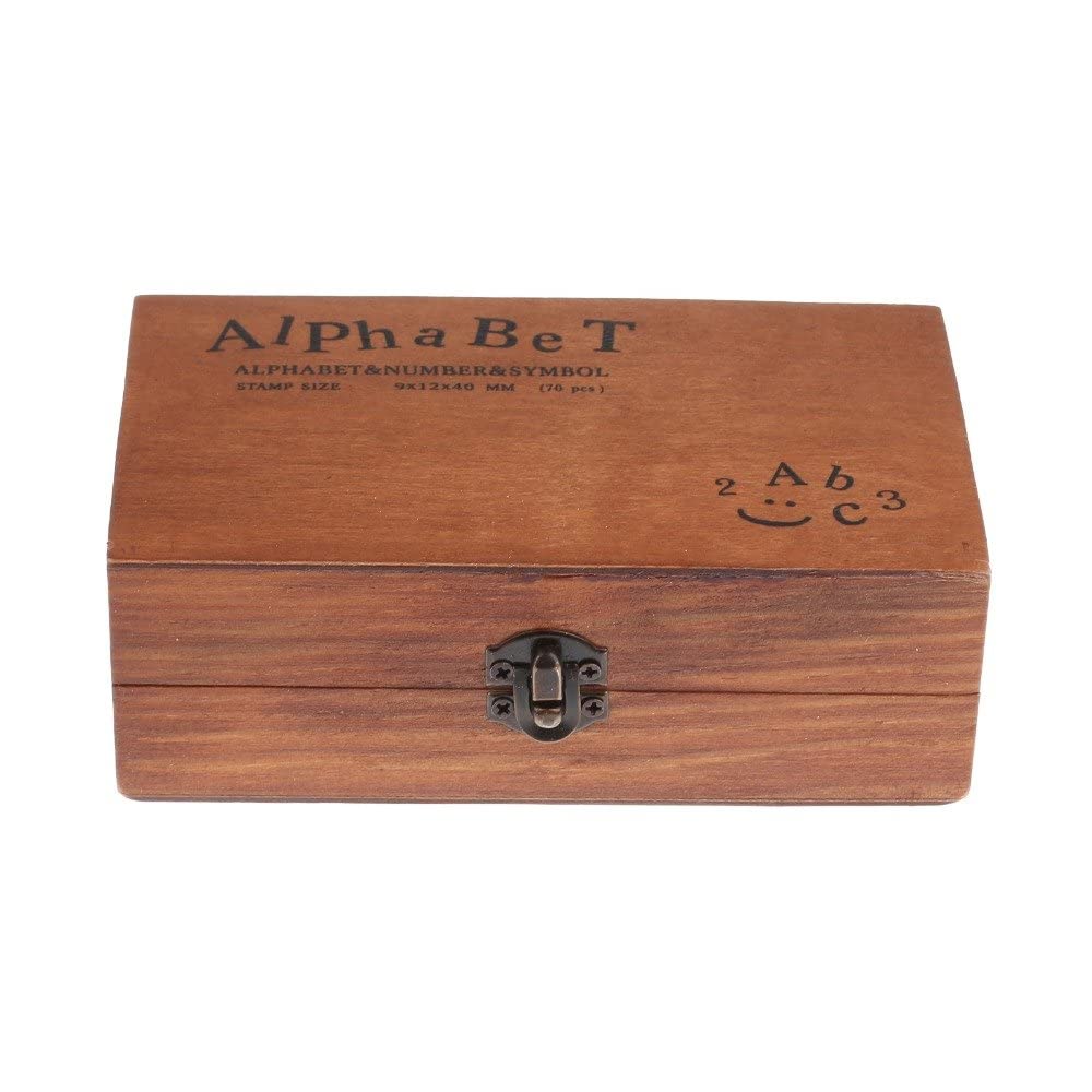 70 Pcs Wooden Rubber Stamps Number and Alphabet Letter Wood Rubber Stamps Set Wooden Rubber Number Letter, Stamper Seal Set with Wooden Box Vintage DIY