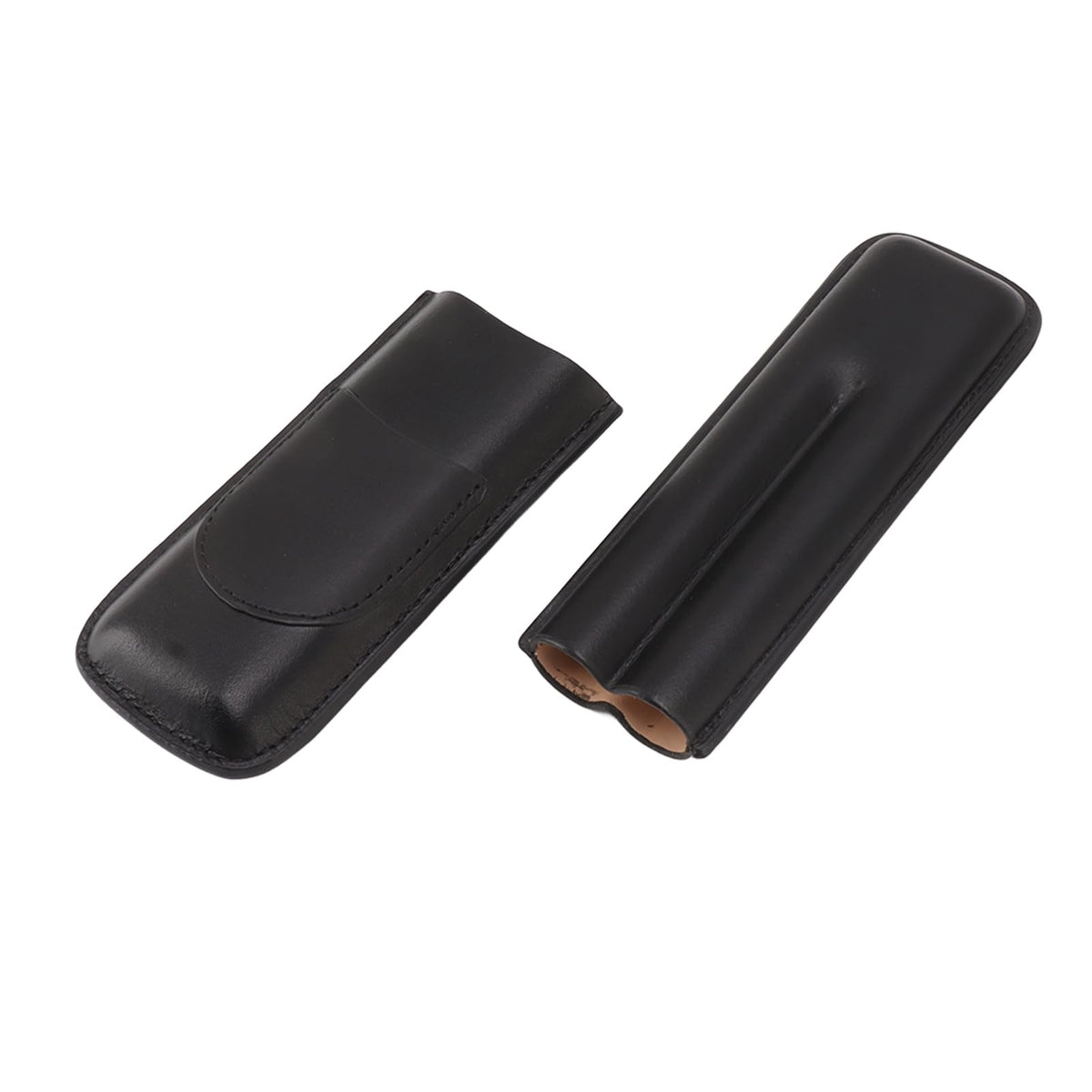 OEBUAFI 2 Finger Faux Leather Cigar Case, Premium Soft Touch Travel Holder with Front Pocket for Cutter, Elegant Sewing Technology Lightweight Durable Men (Black)