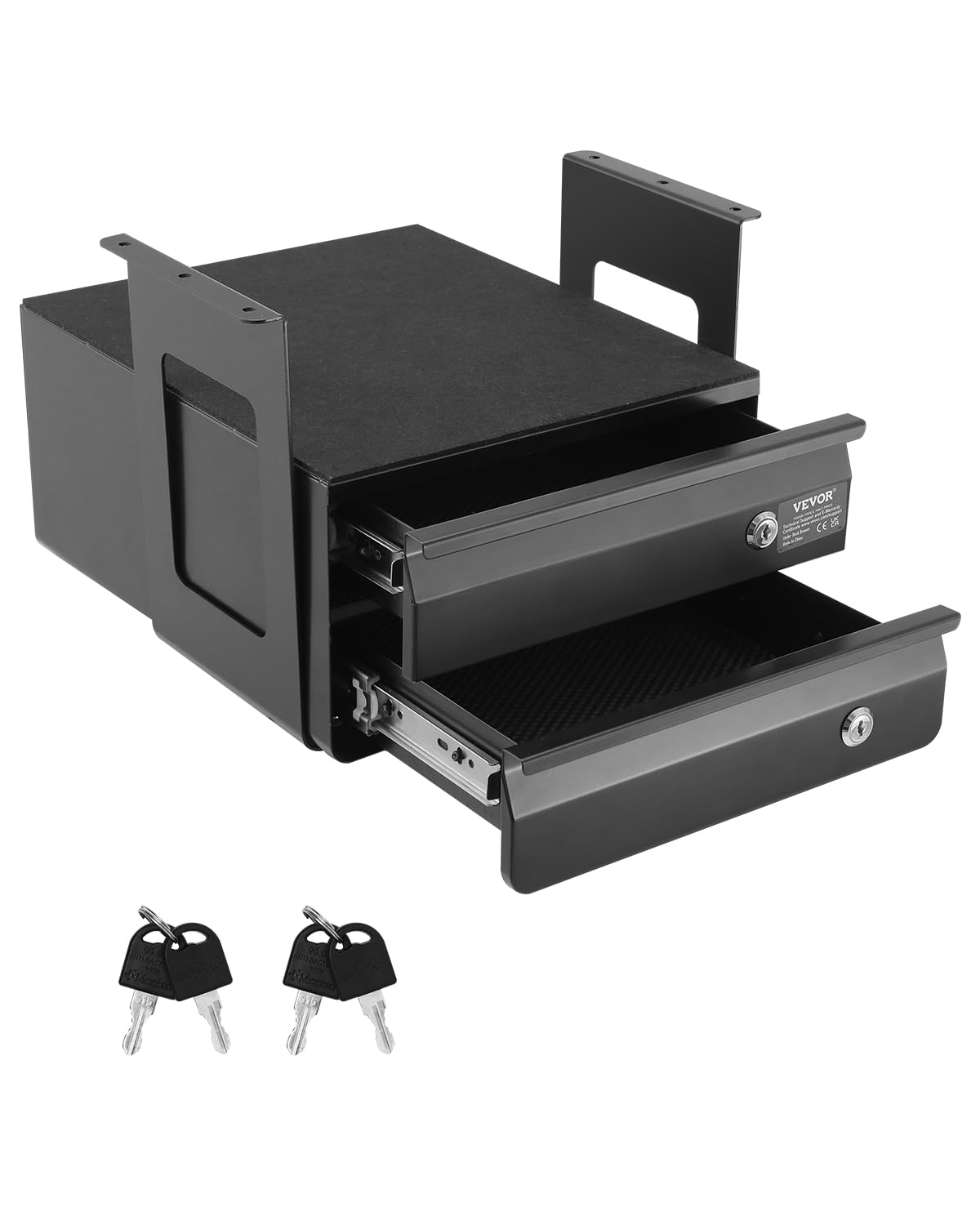 VEVOR Under Desk Double Stacked Lockable Slide Out Drawer, 13 inch Lockable Under Table Pull-out Drawer Attachment for Sit Stand Workstation, Secure Under Desk Storage Organizer, Black