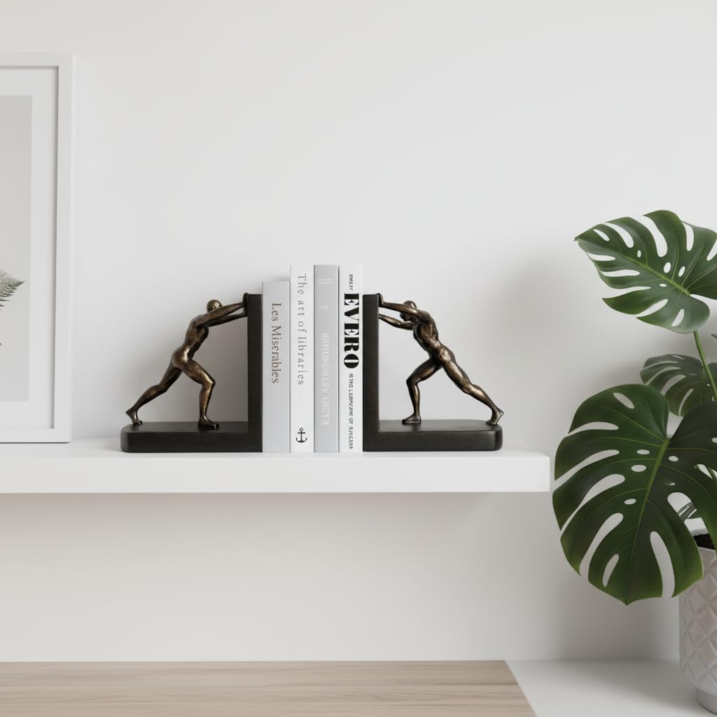 LIFFY Man Decorative Book Ends,7" Resin Non Skid Bookends for Heavy Books,Bookends for Shelves Decorative,Creative Shelf Decorations to Hold Books for Bookshelf,Home,Office,Study