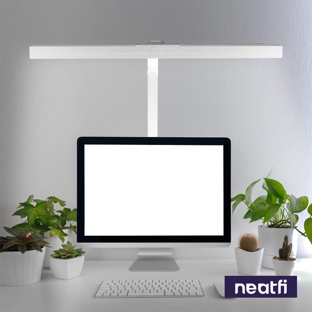 Neatfi 3,000 Lumens LED Desk Lamp with Clamp | Dimmable | 5 Brightness Levels & 5 Light Modes | Memory Function | Eye-Caring Flexible Lamp for Home & Office (28 Inches, White)
