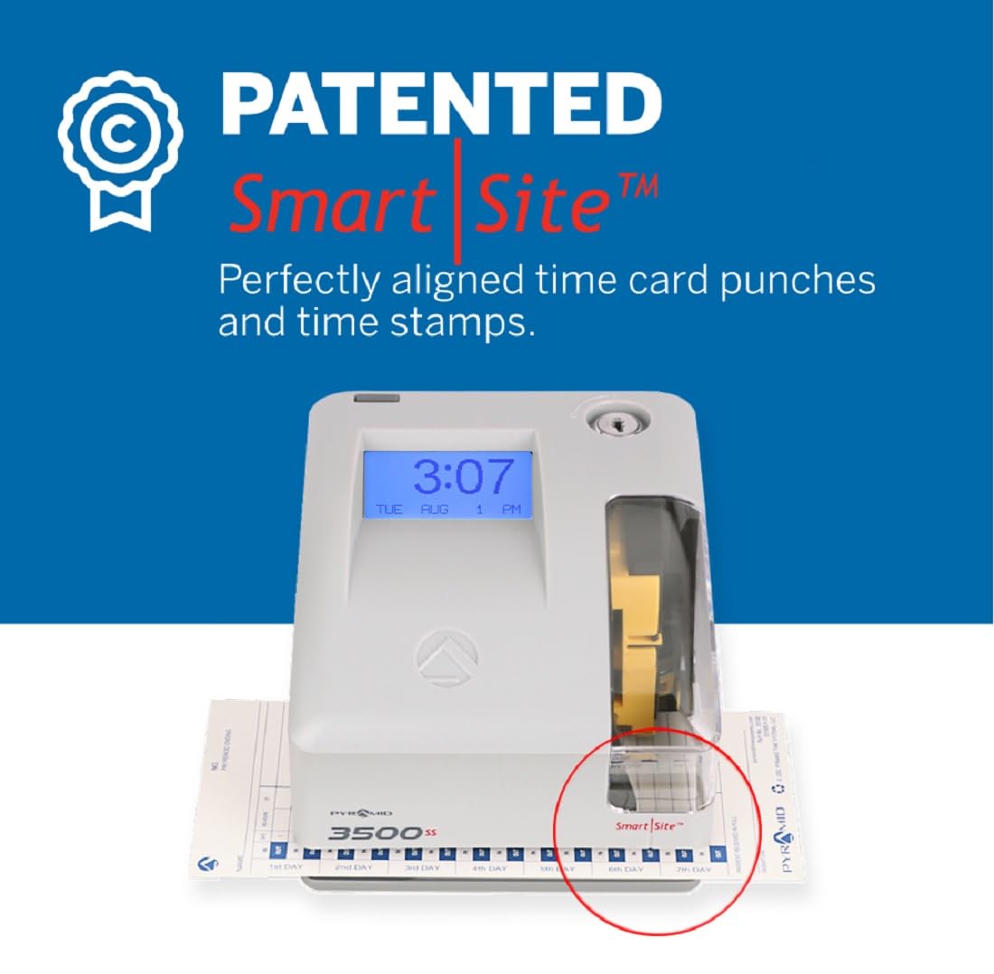 Pyramid Time Systems 3500ss Employment Time Clock & Document Stamp, Unlimited Employees, 5-1/2"H x 6-1/2"W x 6-1/2"D, Gr