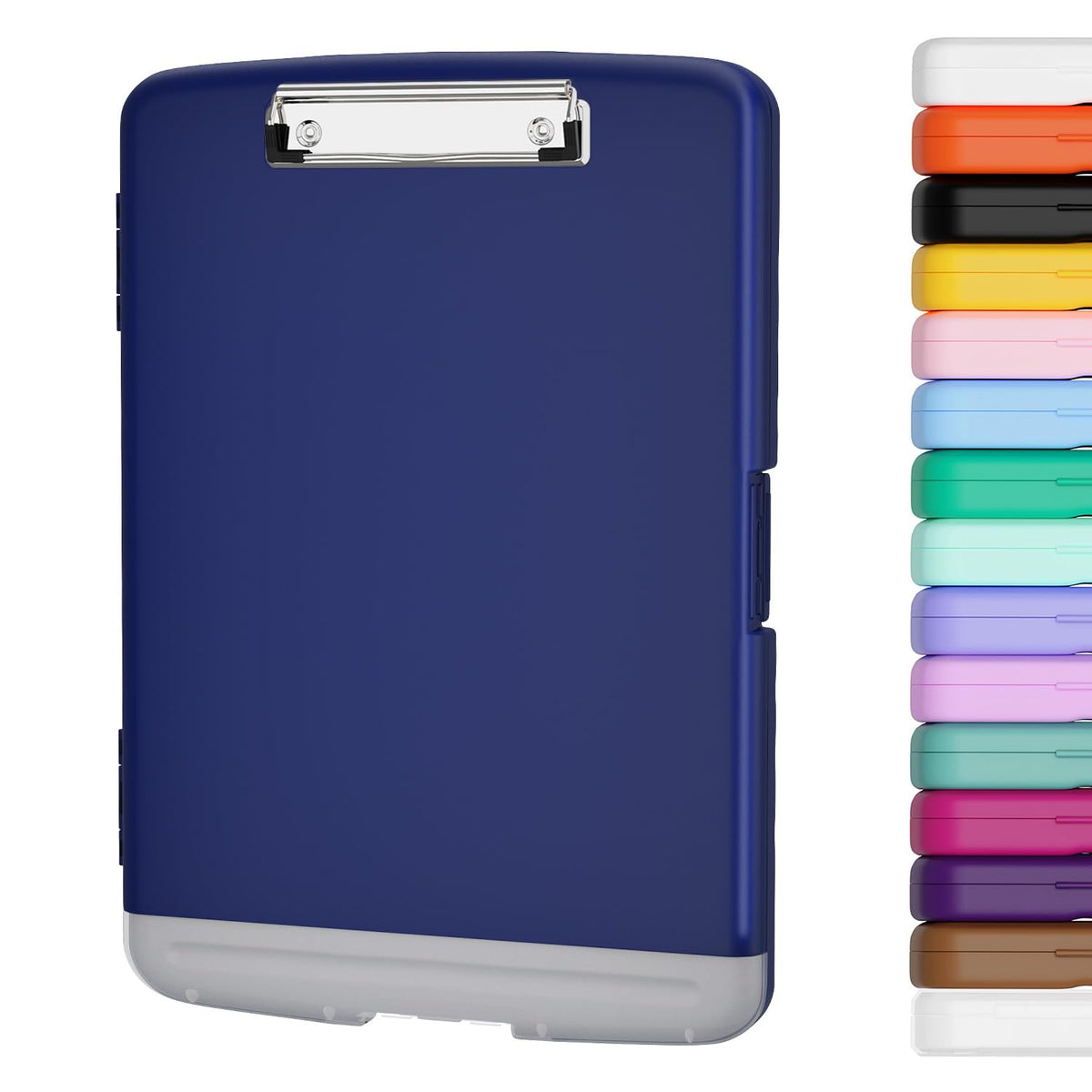 Piasoenc Clipboard with Storage, 8.5 x 11 Organization Box with Pen Holder and A4 Legal Paper Folder, Heavy Duty Plastic, Folio & Side-Opening, Low Profile Clip for Nurses, Teachers,Navy Blue