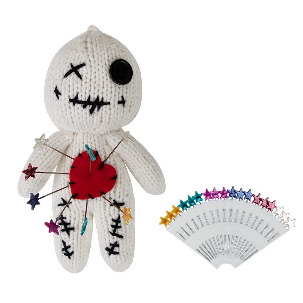 PATYGR 19 Pcs Voodoo Dolls Set with Creepy Doll Halloween Scray Ghost Plush Pin Holder Horror Unique Funny Christmas Ornaments Fidget Toys Gift(Knitwear,White)