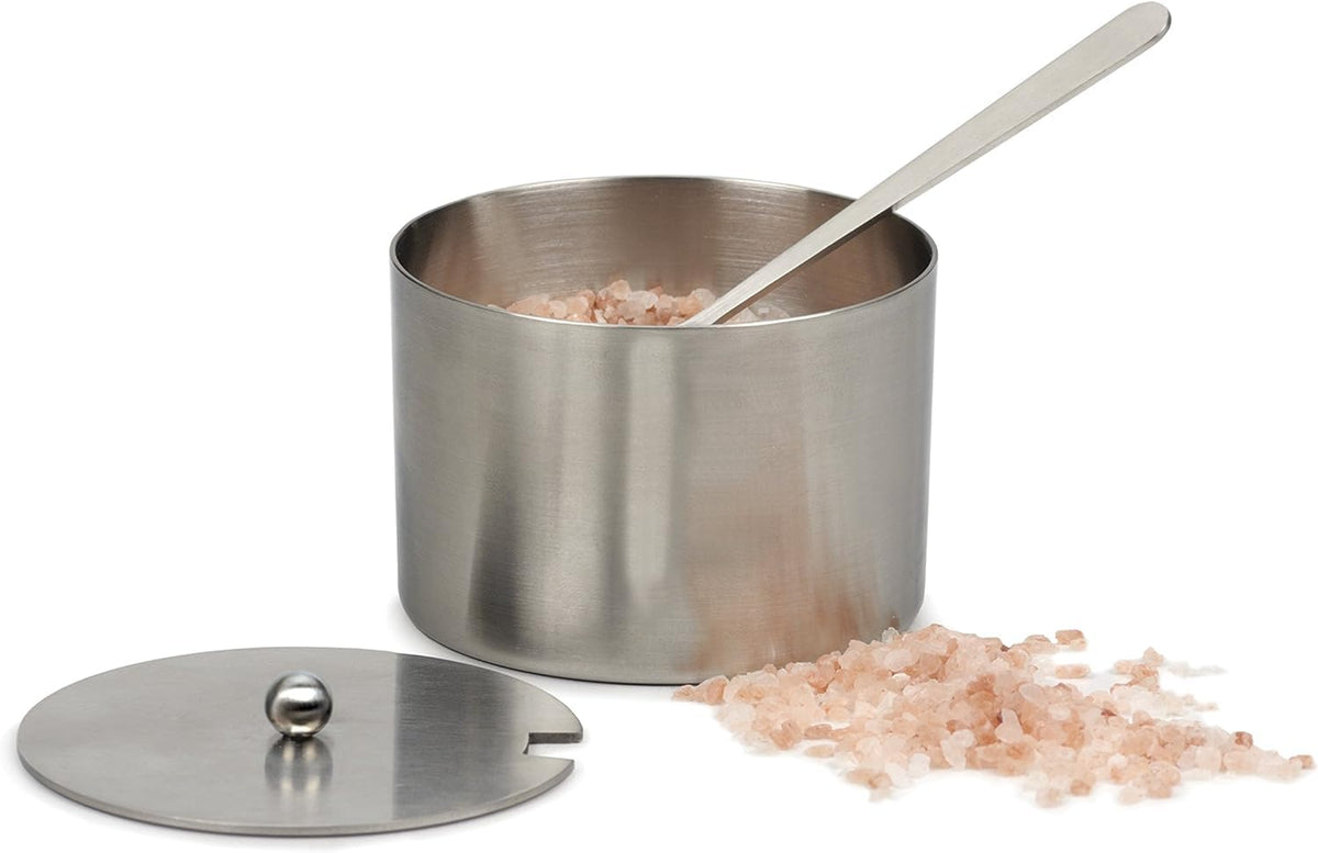 RSVP International Endurance Kitchen Collection Salt Cellar Set with Spoon, 2-Ounce, Brushed Stainless Steel