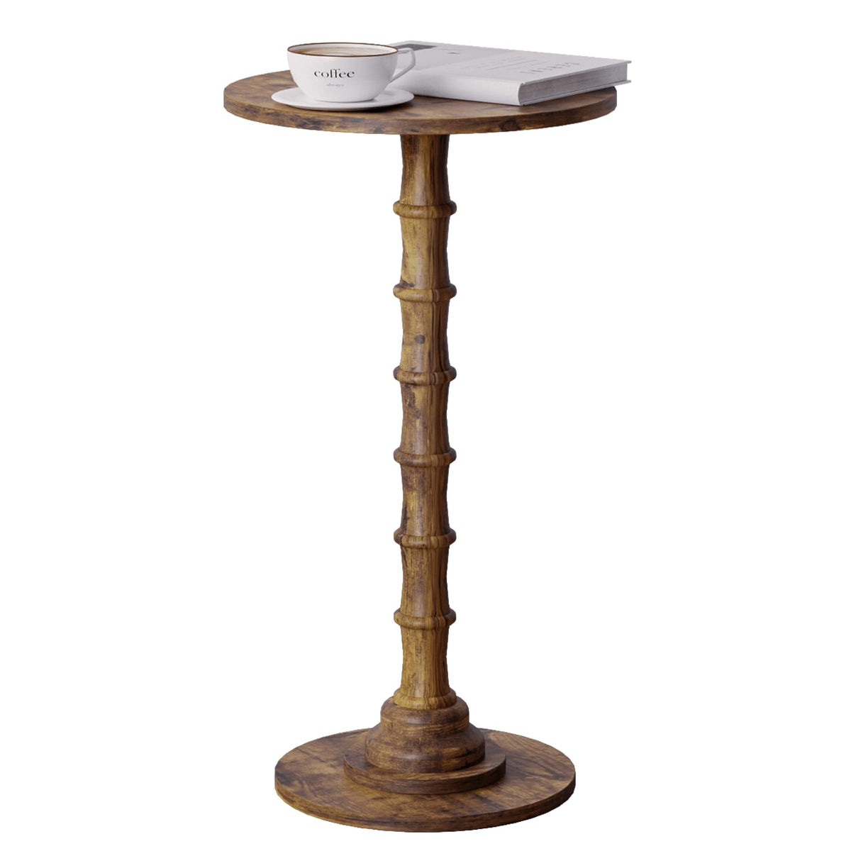 Leomonio Round Side Table, Modern Drink Table for Small Spaces, Small End Table with Solid Wood Leg for Living Room, Bedroom, Corners, and Office (Rustic Brown)