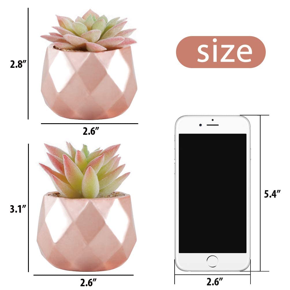 Tiita Artificial Faux Succulents in Pots, Mini Rose Gold Fake Plants for Women Desk, Small Realistic Faux Succulents for Home Office Accessories Window Sill Bathroom Bedroom, Rose Gold