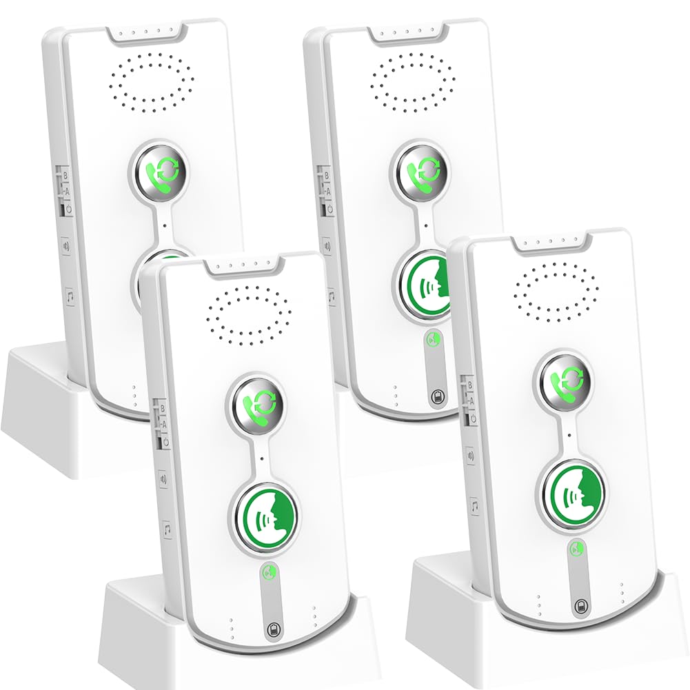 2 Way Intercom for Home Upgraded, Portable Wireless Intercom System for House with 5 Level Volume and Ringtones Adjustment Rechargeable for Hospital Hotel Office Business 4 Pack(White)