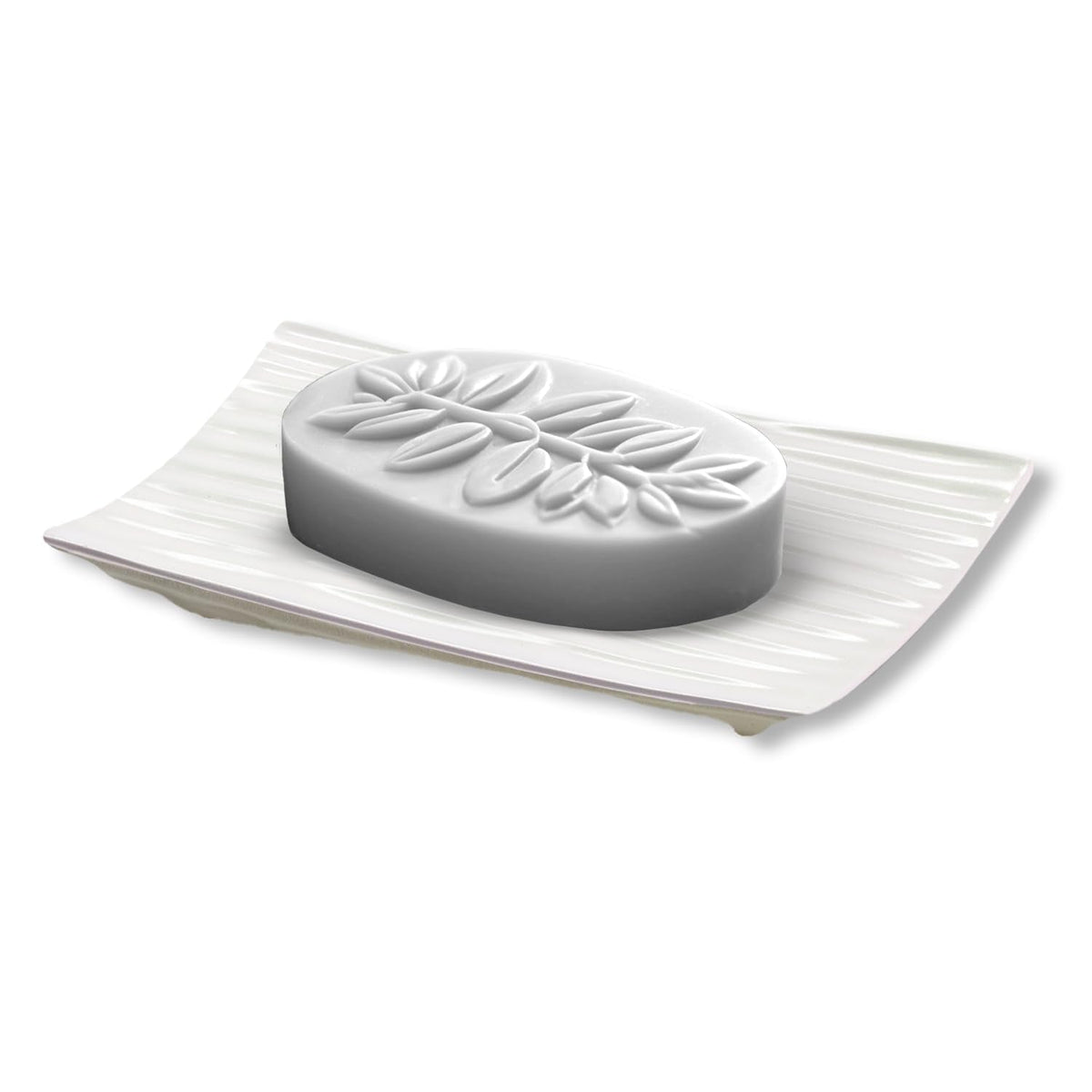 Modern Zen White Soap Dish - 4.9 x 3 Inches - Durable Ceramic Bar Soap Holder with Soap Saver Ridges, Non Slip Feet - Soap Dish for Shower, Bathroom and Kitchen