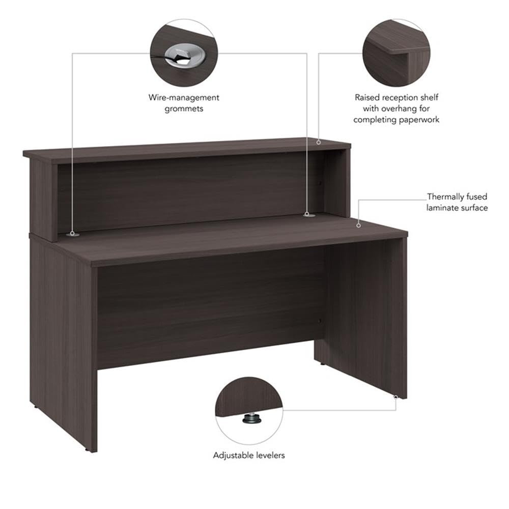 Bush Business Furniture Arrive 60W x 30D Reception Desk with Shelf in Storm Gray, Modern Receptionist Station for Office Waiting Room