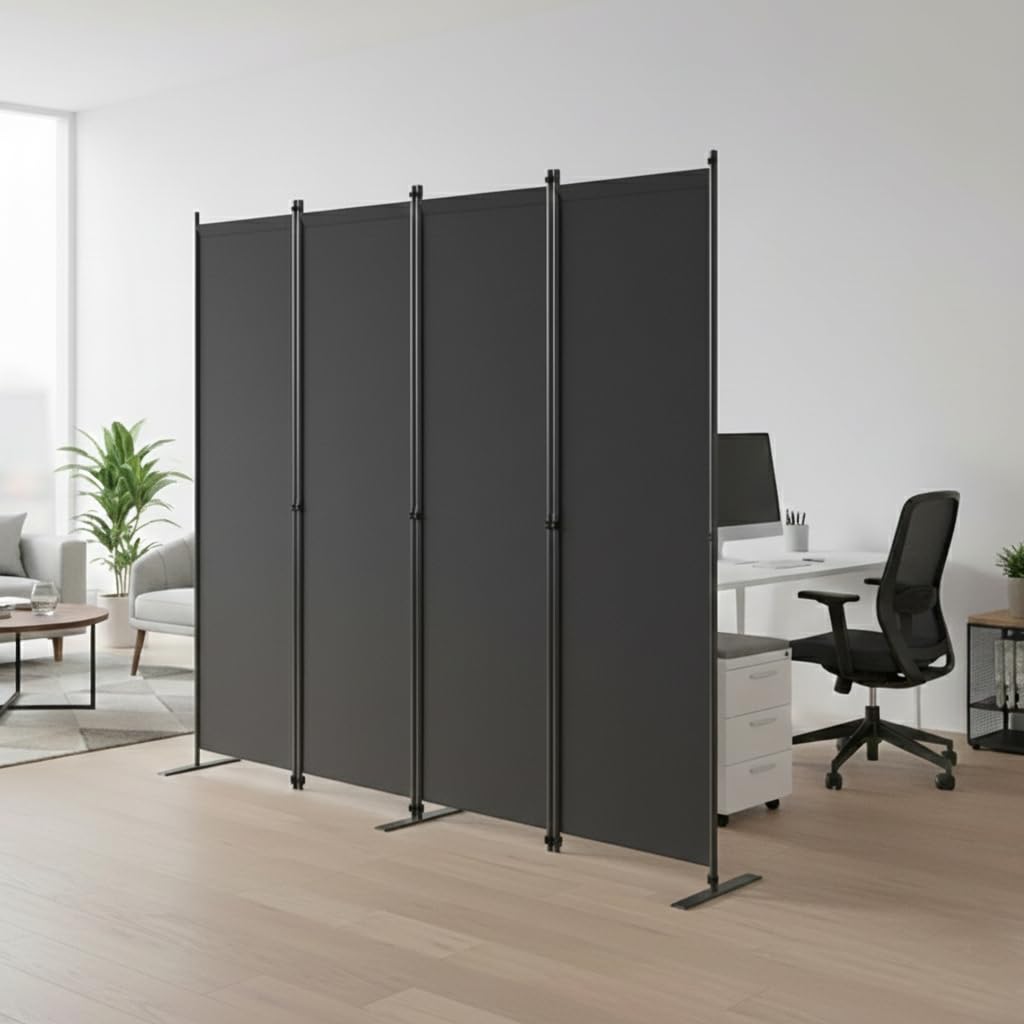 Room Divider 6FT Portable Folding Privacy Screen, 4 Panel Fabric Room Divider Freestanding Room Partition for Bedroom & Office，80" W X 71" H，Gray