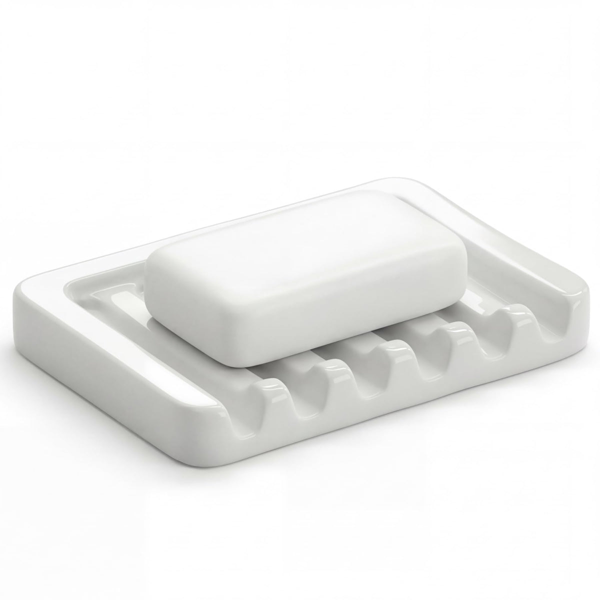 Flioriel White Ceramic Soap Dish, Self Draining Soap Holder for Shower & Bathroom Sink, Porcelain Soap Tray with Anti-Slip Silicone Pads, Easy to Clean & Keep Soap Dry, Modern Minimalist (White)
