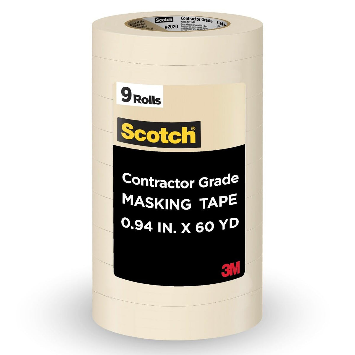 Scotch Contractor Grade Masking Tape, 0.94 inches by 60.1 Yards (540 Yards Total per roll), 3 Pack
