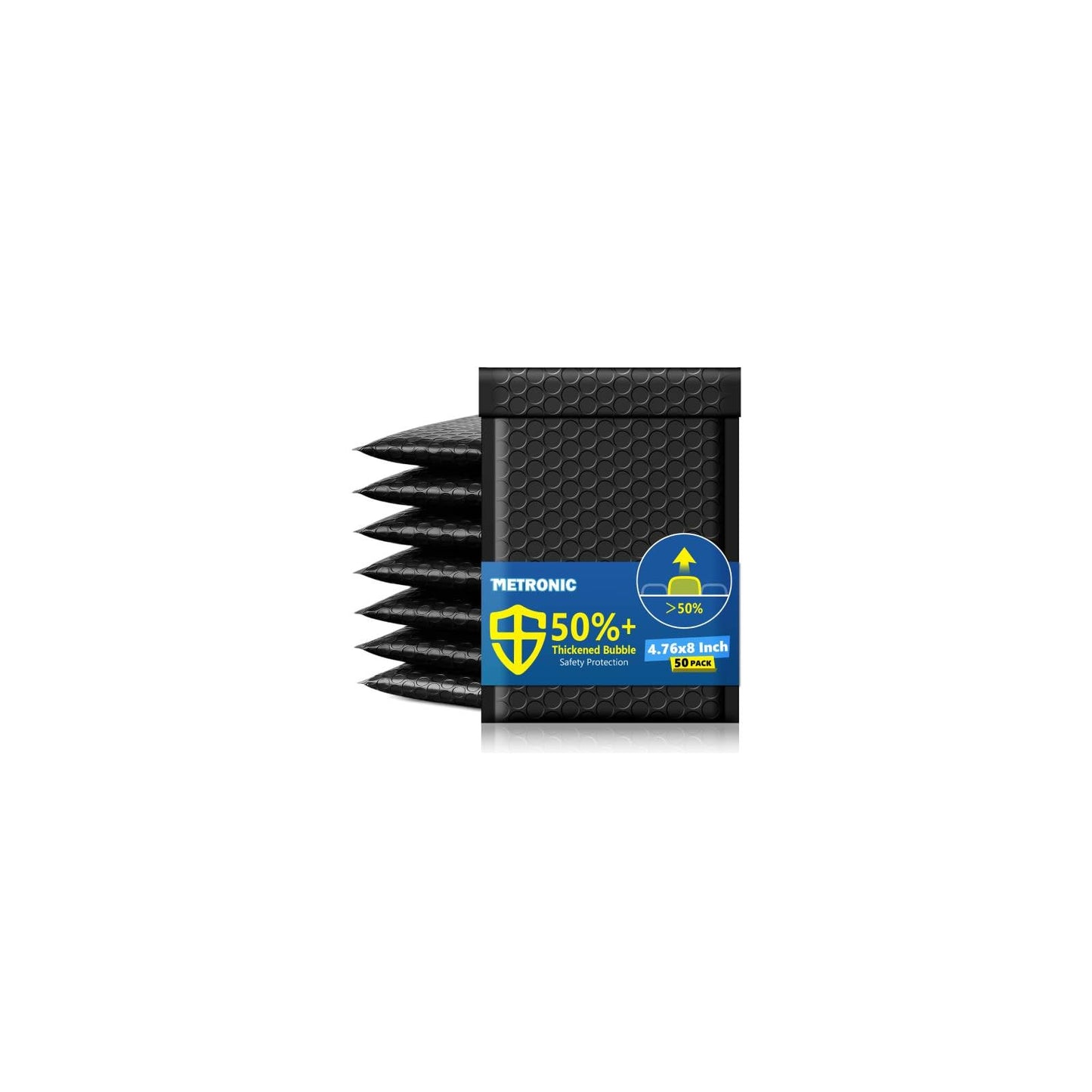 Metronic Extra Deep Bubble Mailers Usable Size 4x7" 50 Pack Padded Envelopes 4.76x8" Self Seal Adhesive Waterproof bubble envelopes Shipping Bag for Sports Cards,Jewelry,Small Business,Black,#000
