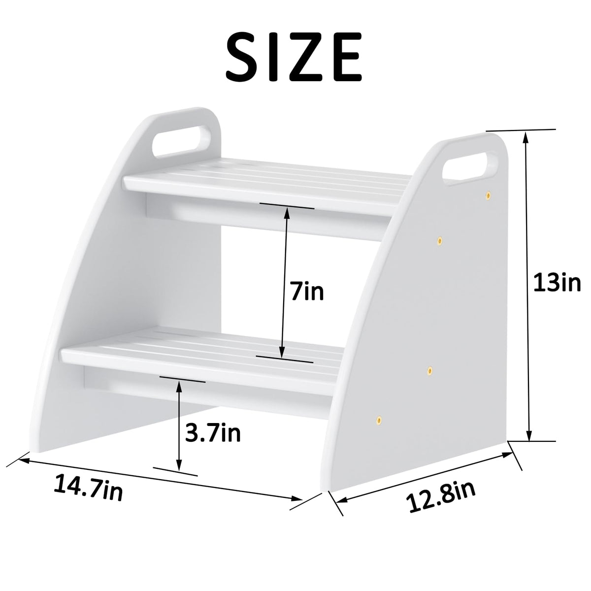Bamboo 2 Step Stool 300lbs Capacity, Wooden Two Step Stool with Non-Slip Handles, Heavy Duty Stepping Stool for Bedside High Beds Adults, Sturdy Small Bathroom Kitchen White Step Stool