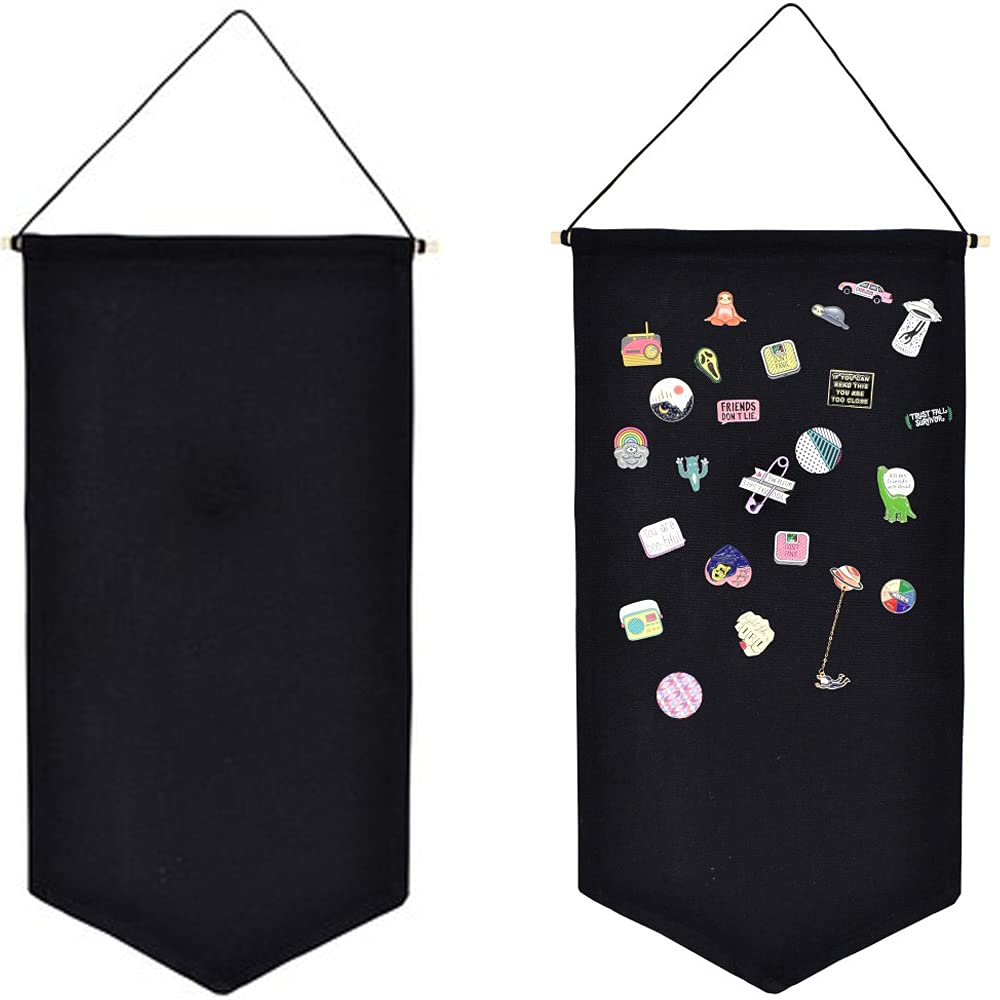 2pcs Cotton Canvas Wall-Mounted Brooch,Wall Hanging Jewelry Display Storage Set for Pin and Brooch Collections(A)