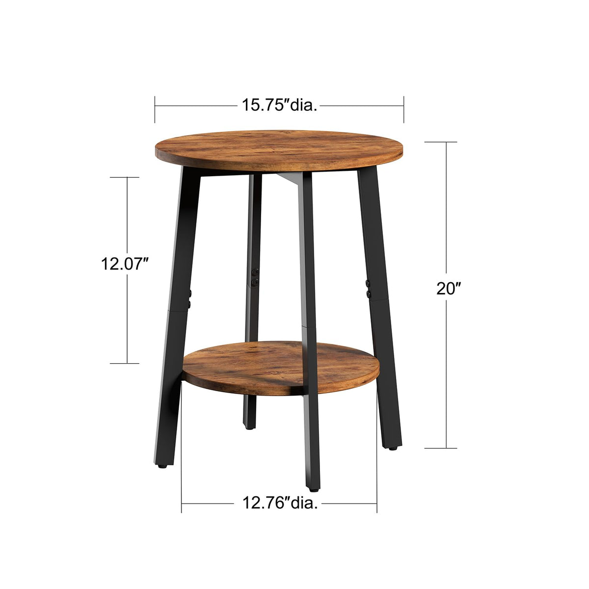 sthmec Side Table, Small Round End Table with Storage Shelf for Small Space, 2-Tier Bedside Table Sofa Couch Table, Round Accent Table Nighstands for Living Room, Bedroom, Rustic Brown