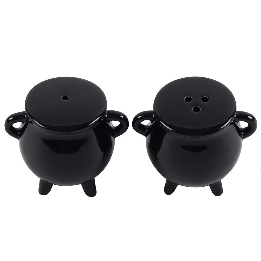 Pacific Giftware Witches Brew Black Ceramic Cauldron Salt and Pepper Set