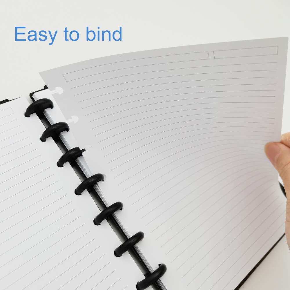 Junior Size Discbound Refill Paper - 8 Discs Discbound Paper, Lined Arc Paper Refill, 100gsm, Disc Paper Refill White Paper, 300 Sheets/600 Pages, 5.8 X 8.25 in